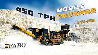 FABO  FTI-130 Tracked Mobile Stone Crusher 400-450 Tph For LimestoneGypsumMarble And Recycling.