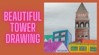 ENG SUB  beautiful tower drawing  Galata tower drawing  ART BY MARIAM