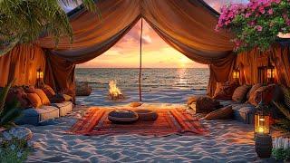 Campfire on the Beach Ambience with Crackling Fire & Ocean Waves for Relax  Beach Glamping ASMR