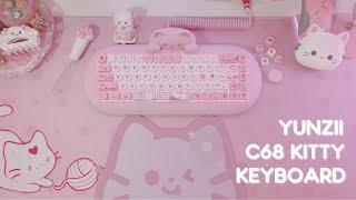 unbox the cutest pink kitty keyboard with me   YUNZII C68 cute pink aesthetic desk setup