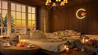 4K Cozy Bedroom Sunset Ambience  Smooth Piano Jazz Music for Relaxing Chilling