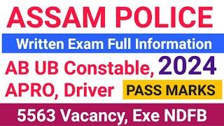 Assam Police Written Exam AB UB Constable APRO Exe-NDFB Driver 5563 Vacancy Cut Off Marks 2024