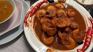 كروفات صوص احمر  طريقة سهلة واكدولي على البنة .. crevette sauce rouge un délices