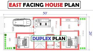 20X50 EAST FACING 2Bhk DUPLEX HOUSE PLAN WITH CAR PARKING
