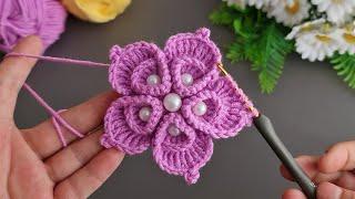 3D Super. Easy.. Tunisian Crochet Flower  Very easy crochet rose flower making for beginners