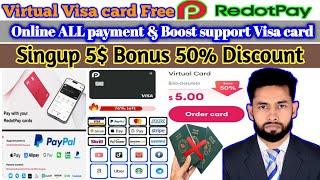  Redotpay international Virtual Visa card 5$ Bonus 50% New discount online pay support 2024