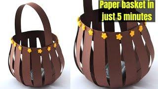 Super Easy paper basket using paper strips  Quick Paper Basket making  Craftsbyanu