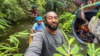 First ride on her new canoe and catching fish to cook Banga soup