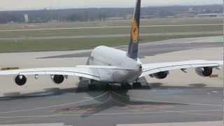 Lufthansa Airbus A380 start in FrankfurtMain HD 1080p