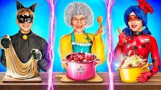 Grandma VS Ladybug VS Cat Noir Cooking Challenge Kitchen Hacks