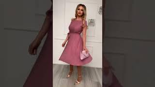 Rochie din lycra roz prafuit cu aplicatii cu sclipici in clos cu elastic in talie