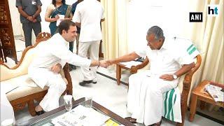Watch Rahul Gandhi meets Kerala CM Vijayan discusses flood relief efforts