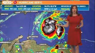 Tuesday 4am Tropical Update Hurricane Beryl a Category 5 storm in the Caribbean Sea