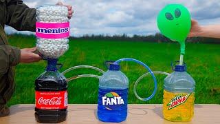 Experiment Coca Cola & Fanta & Mountain Dew VS Mentos. Domino Chain Reaction