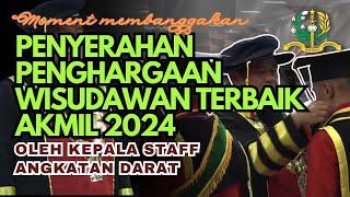 MOMENT PENYERAHAN PENGHARGAAN WISUDAWAN TERBAIK SARJANA TERAPAN TARUNA AKMIL TNGKT IV 2024 OLEH KSAD