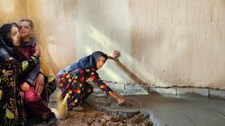 Rural life  Flooring of the house by Ashraf and taking care of her children and helping Maryam