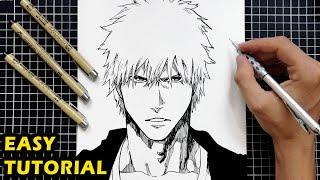 How to Draw Ichigo Kurosaki - Bleach Manga  Easy Drawing Tutorial
