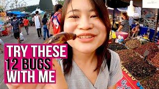 Weird Food  Eating 12 Different Fried BUGS In Thailand