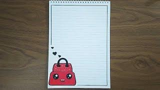 تزيين الدفاتر على شكل حقيبة كيوت تزيين الدفتر سهل   easy notebook border design