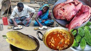 how to cook and eat CHICKEN CURRY with JACKFRUIT for tribe parentsvillage style cooking