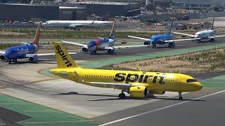 Huge traffic   SAN DIEGO Airport  Plane Spotting Rush hour -  Close up Landing  Take off