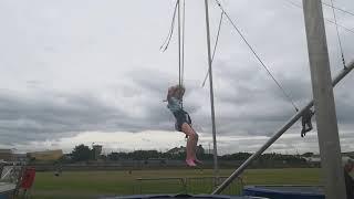 Burntisland funfair bungee trampolines with Stephanie