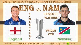 ICC T20 World Cup 24  Match 34 Player Prediction  Namibia vs England  Astrology & Fantasy Tips