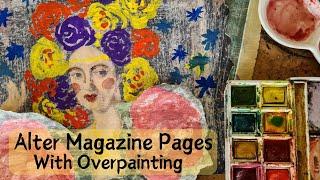 Altered Magazine Pages With Easy Overpainting Painting on Magazines and Coffee Table Book Papers