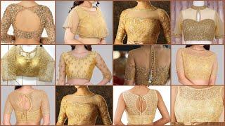 Trendy Golden Net Blouse Designs  Gold Color Net Blouse Design  Net Blouse Design In Golden Color