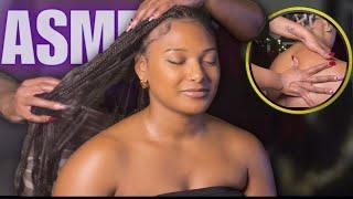 ASMR GIRLS NIGHT  hair play and back rub for relaxation  talking* TV sounds for sleep