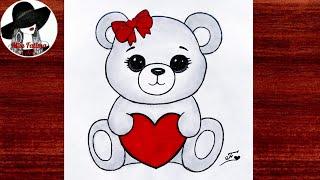 How to draw a cute teddy bear  Easy teddy bear drawing  Teddy bear with heart step by step