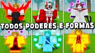 TODAS AS TRANSFORMAÇÕES E HABILIDADES NOVAS E ANTIGAS + ARMAS DO NINJA TYCOON ROBLOX