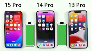 iPhone 15 Pro vs 14 Pro vs 13 Pro Battery Test  iOS 17 BATTERY TEST