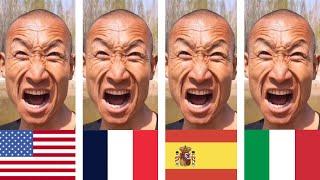 Chinese man yelling but in 4 different languages