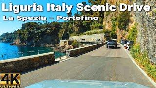 4K Scenic Drive in Ligurian Riviera Italy  La Spezia to Portofino Driving Tour  Italy 4k 60 FPS