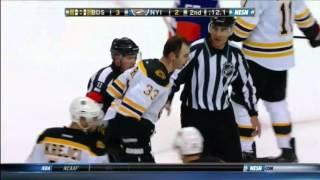 Cal Clutterbuck boards Zdeno Chara and then Chara gets Scary