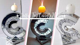 DIY Designer C Mirror Candle Holder  Dollar Tree DIY  DIY Glam Room Decor 