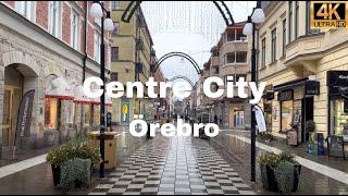 Örebro Sweden   City Centre Walk on Rainy Day  City Walking Tour  4K HDR