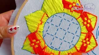 Bordado Fantasía Girasol 9  Bordado para Hojas y Pétalos #bordado #explorepage #embroidery