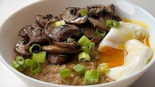 How to make Savory Oatmeal  Savory Miso Mushroom Oatmeal with an Egg  ASMR Oats