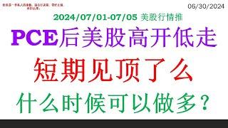 PCE后美股高开低走 短期见顶了么? 什么时候可以做多？