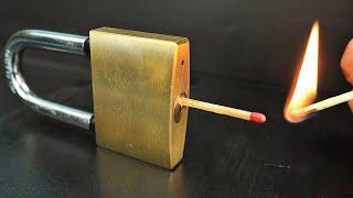 Crazy way to open any lock without a key Amazing match trick that works great