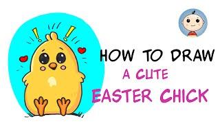 How to Draw a Cute Easter Chick.Kawaii Style Step by Step
