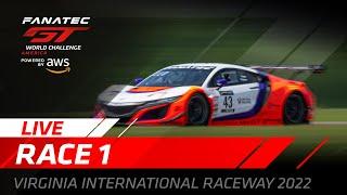 LIVE  Race 1  Virginia  Fanatec GT World Challenge America Powered by AWS 2022