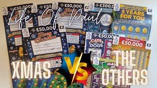 Christmas Card scratch tickets. 5 of the new £2 scratch cards vs 5 normal £2 cards