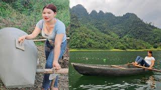 The girl completed a boat made of steel and concrete.