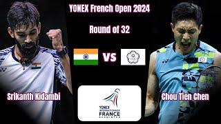 Srikanth Kidambi IND vs TPE Chou Tien Chen  YONEX French Open Badminton 2024  R32