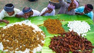 VILLAGE MARRIAGE FOOD  Mutton Curry  Fish Fry  Boiled Egg Raththa Poriyal  Village Function Food