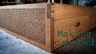 Oak Bed with unusual textured sideboard