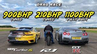 STREET KINGS.. 1100HP R35 GTR v 900HP 911 TURBO S v 210HP R1